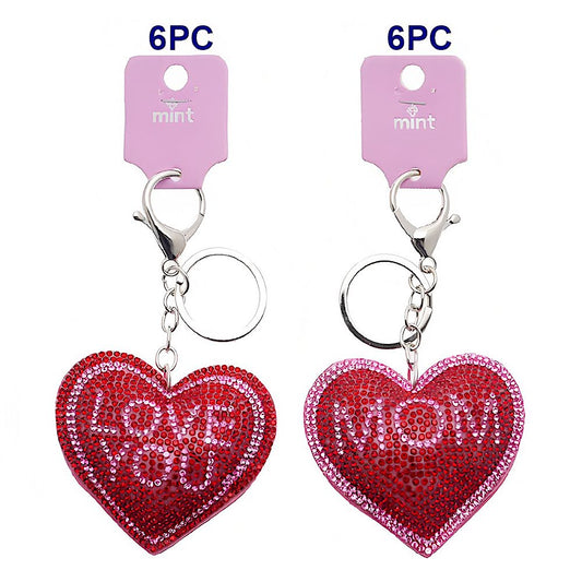 Rhinestone Heart Love You & Mom Keychain