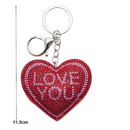 Rhinestone Heart Love You & Mom Keychain