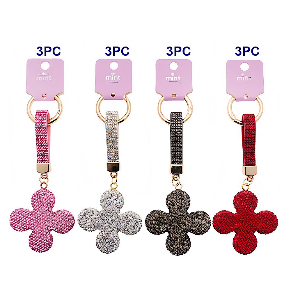 Rhinestone Pavé Four Leaf Clover Keychain