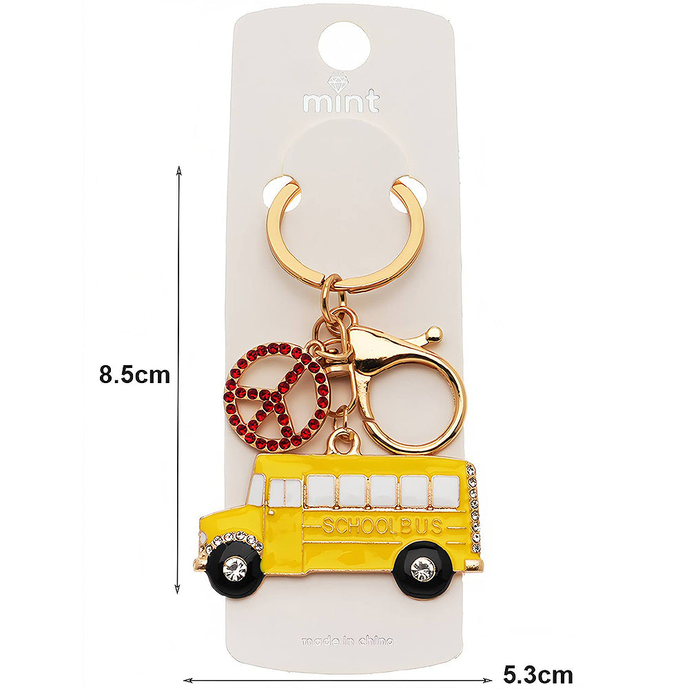 Enamel School Bus Peace Charm Keychain