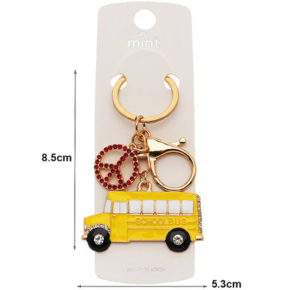 Enamel School Bus Peace Charm Keychain