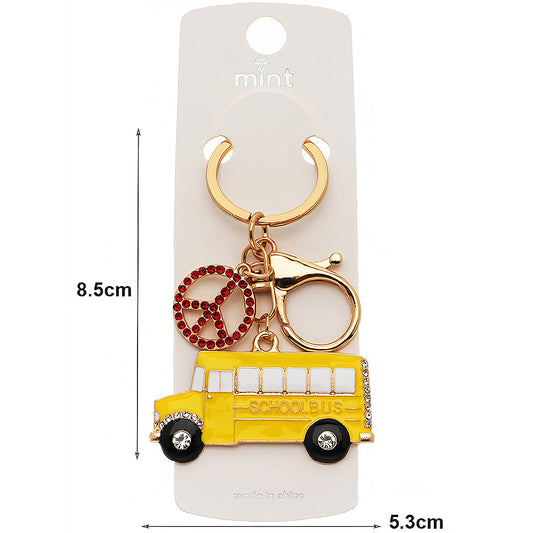 Enamel School Bus Peace Charm Keychain