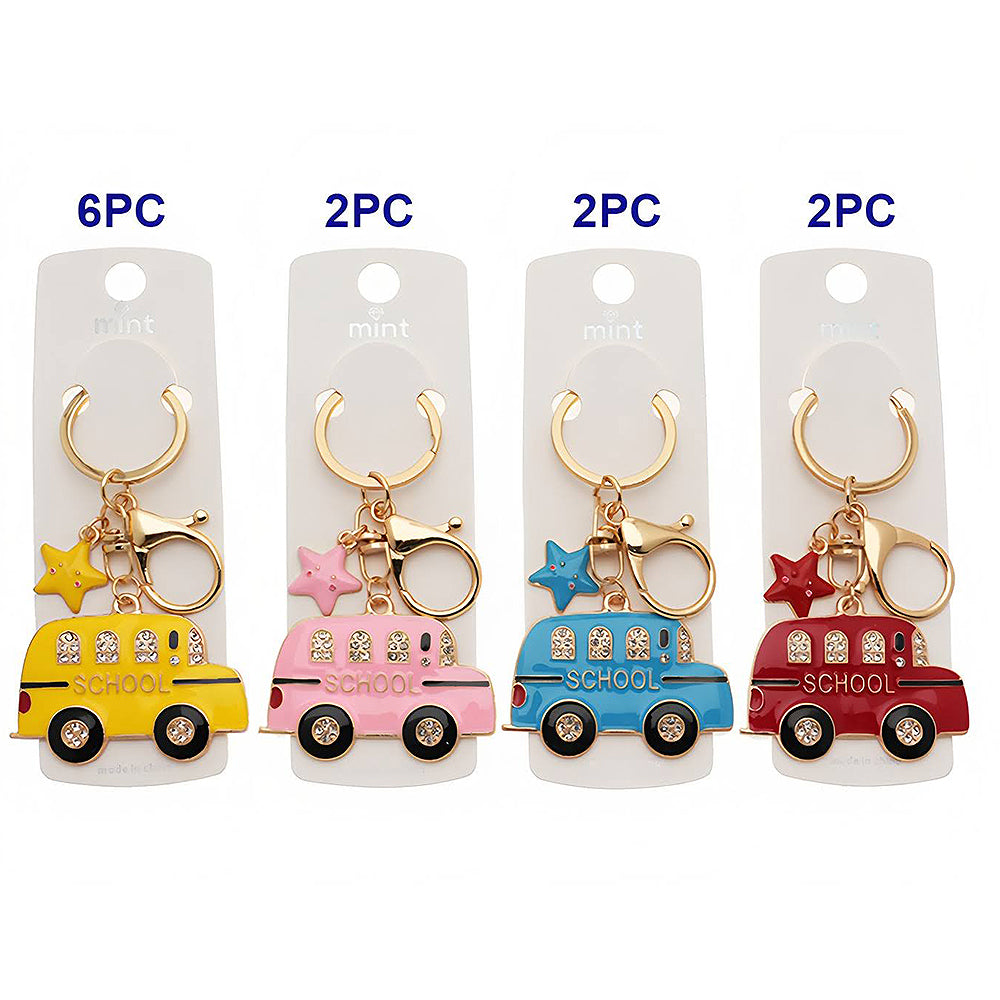Enamel School Bus Star Charm Keychain