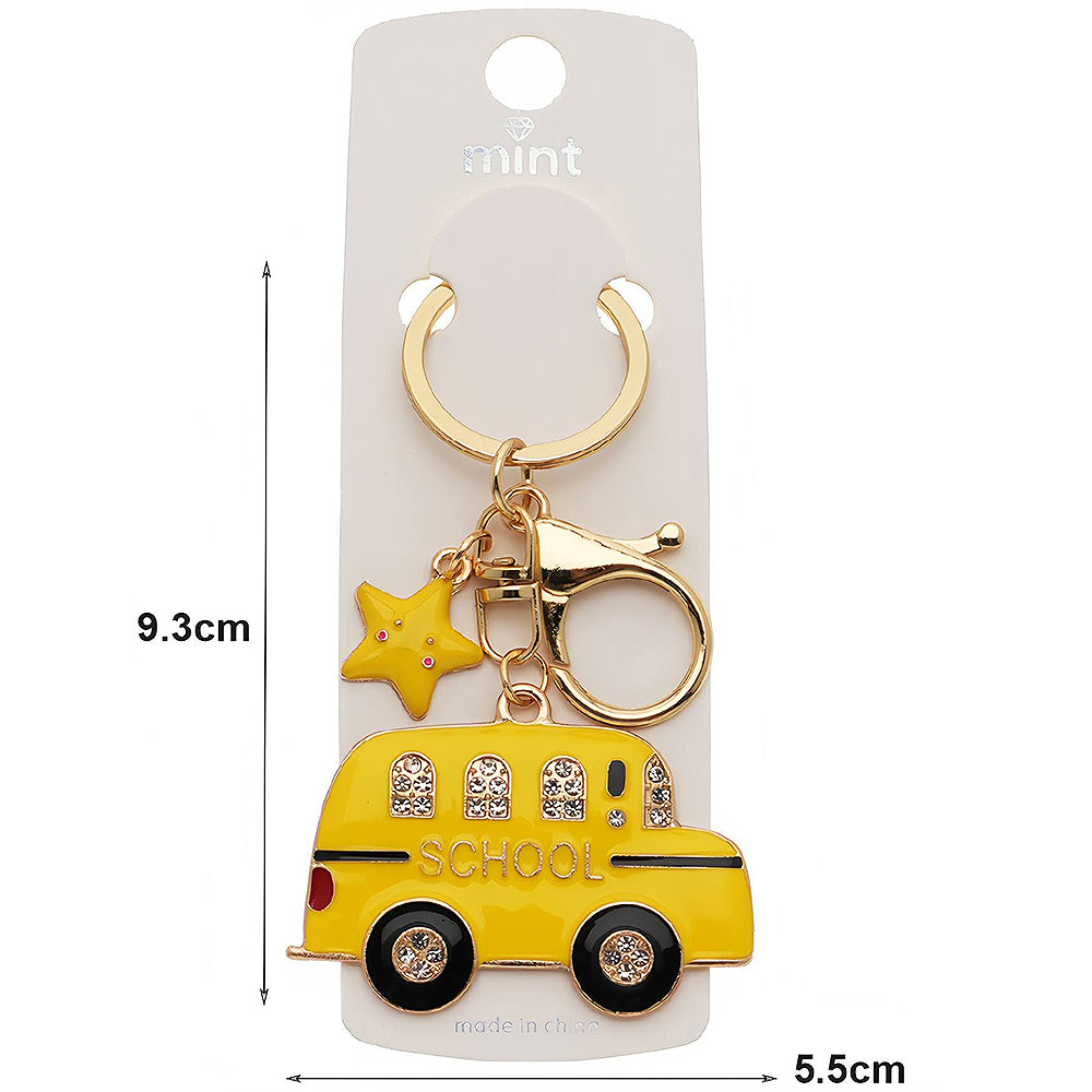 Enamel School Bus Star Charm Keychain