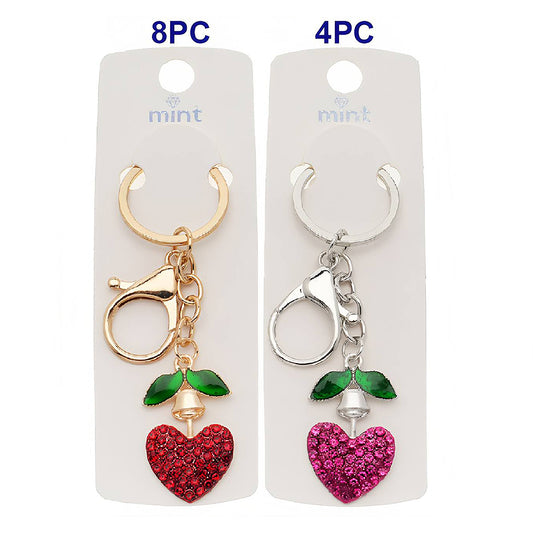 Rhinestone Heart Cherry Keychain