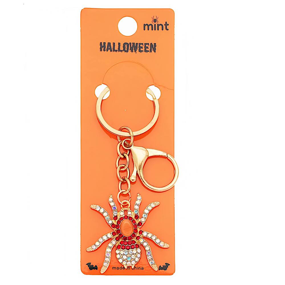 Halloween Rhinestone Spider Keychain