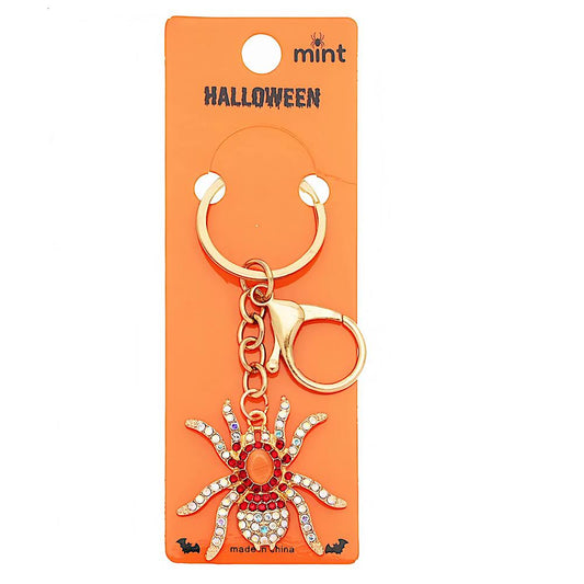 Halloween Rhinestone Spider Keychain