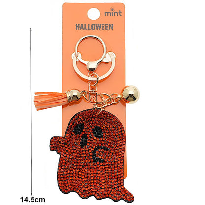 Halloween Rhinestone Ghost Tassel Keychain