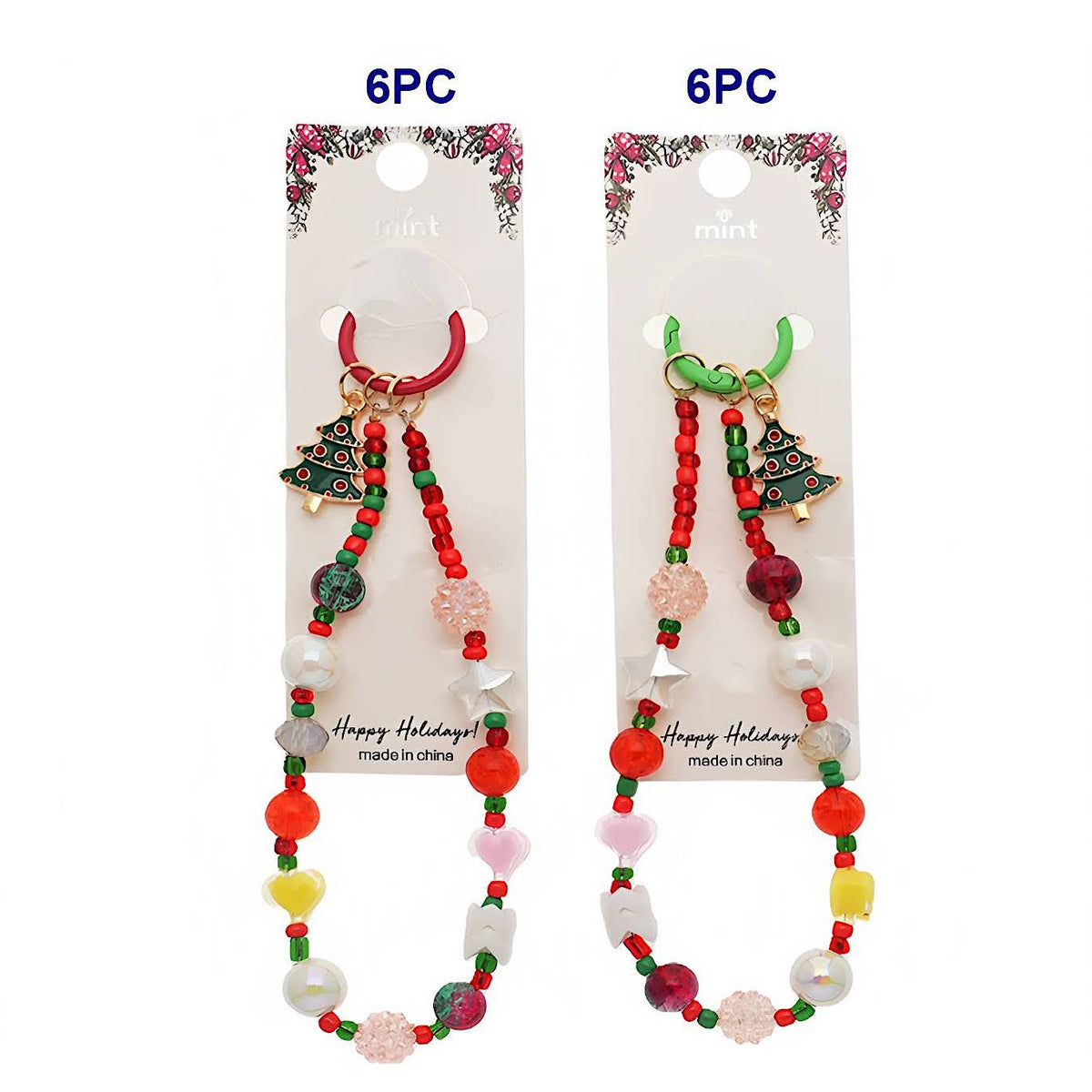 Christmas Tree Beaded Charm Keychain