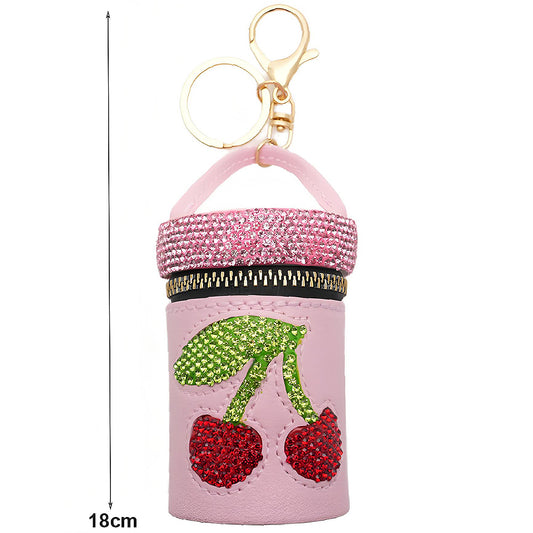 Cherry Rhinestone Mini Coin Purse Keychain