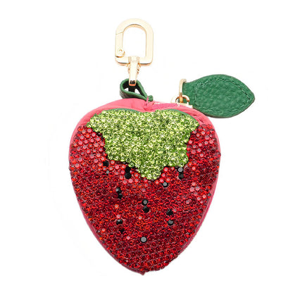 Rhinestone Strawberry Mini Coin Purse Keychain