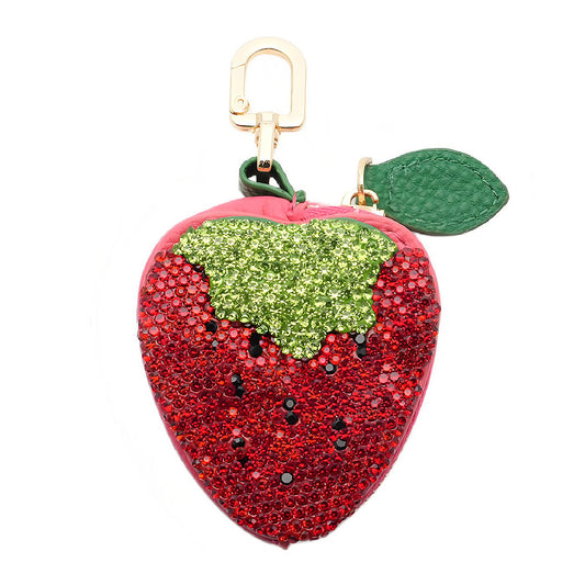 Rhinestone Strawberry Mini Coin Purse Keychain