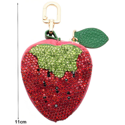 Rhinestone Strawberry Mini Coin Purse Keychain