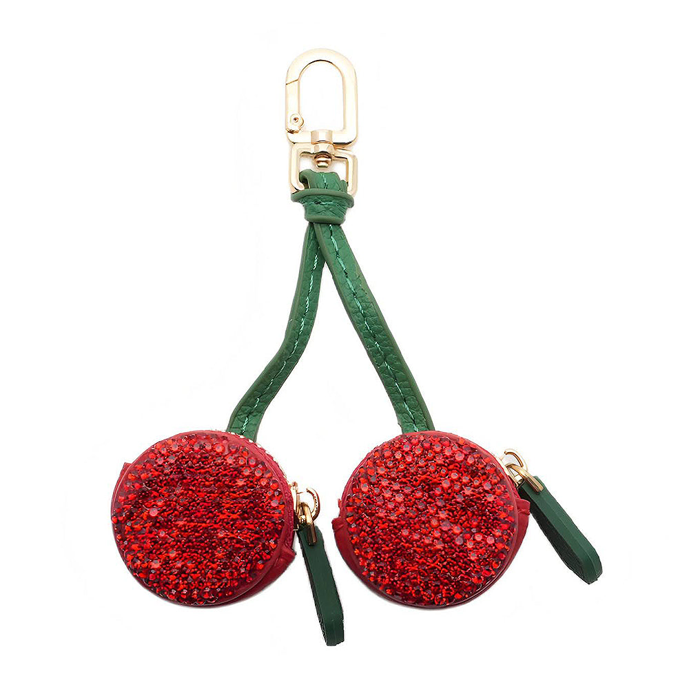 Rhinestone Cherry Mini Coin Purse Keychain