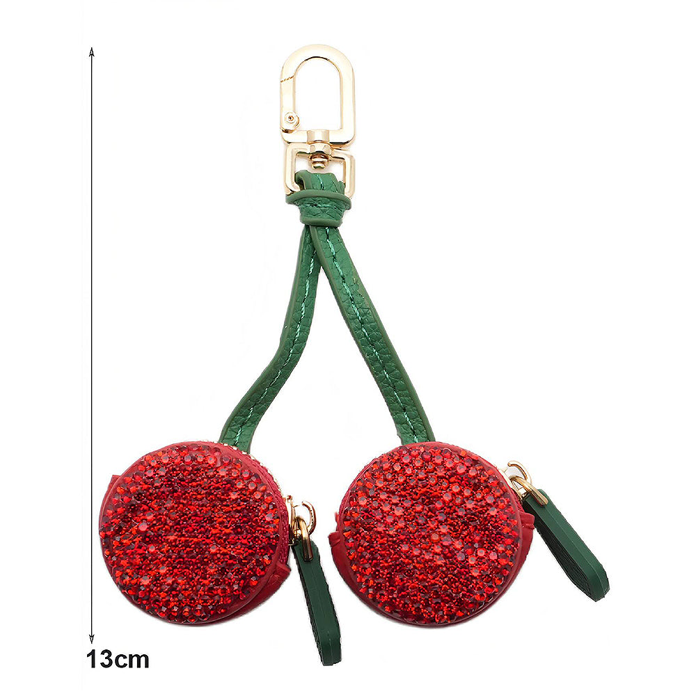 Rhinestone Cherry Mini Coin Purse Keychain