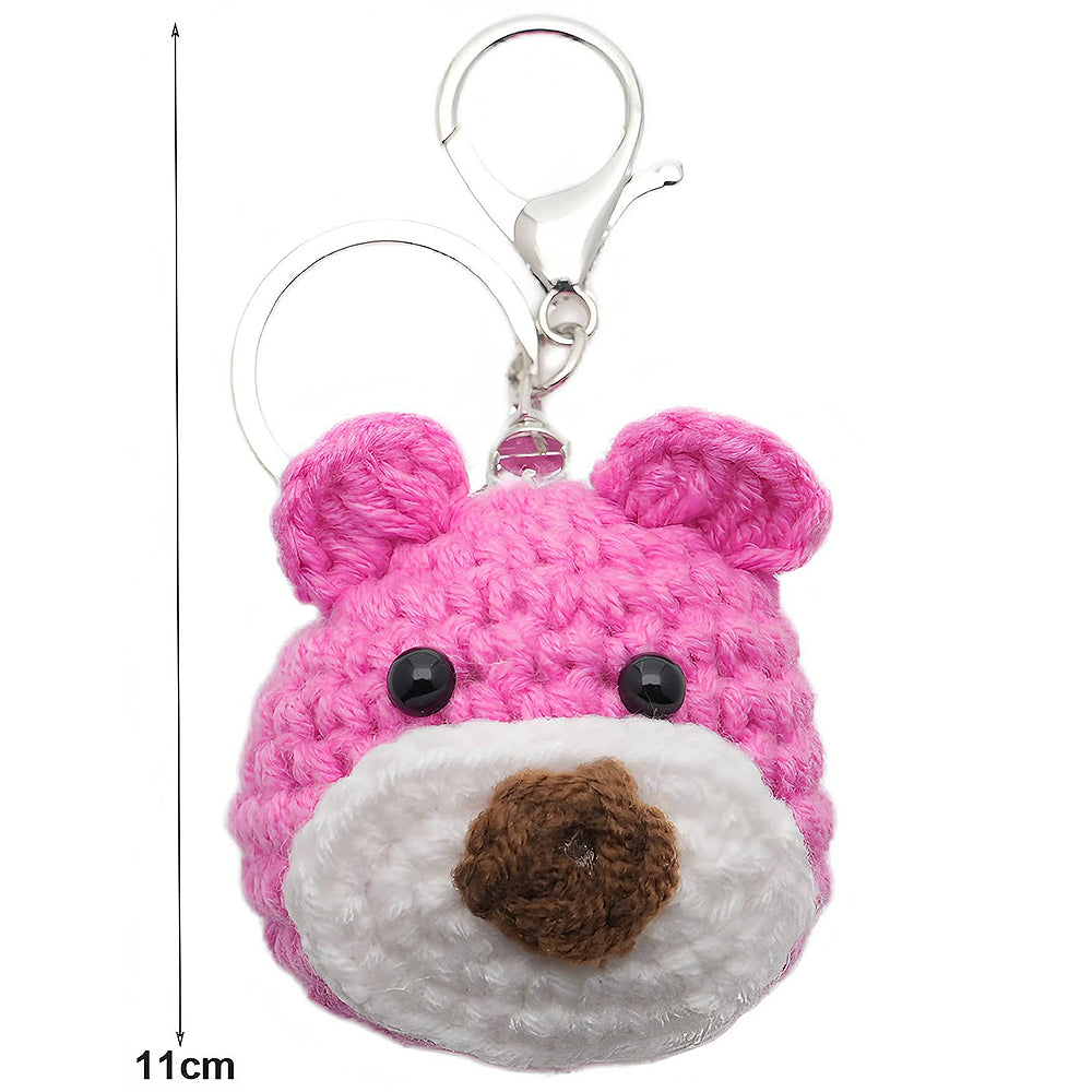 Crochet Pink Teddy Bear Face Keychain