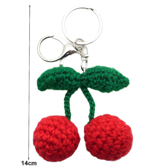 Crochet Cherry Keychain