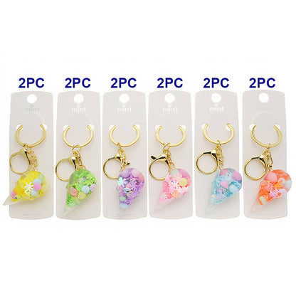Ice Cream Cone Liquid Floating Glitter Shaker Keychain