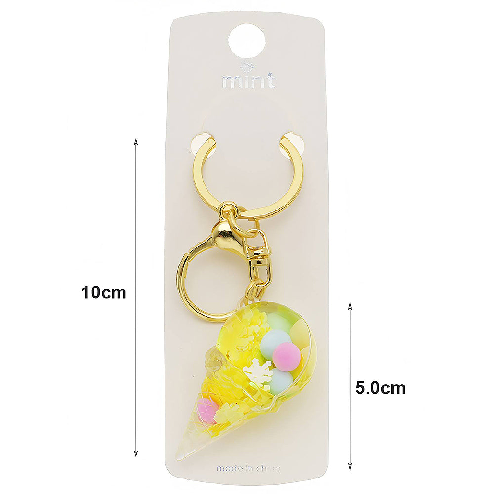 Ice Cream Cone Liquid Floating Glitter Shaker Keychain