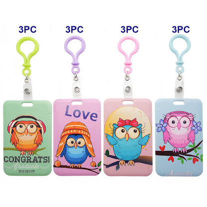 Assorted Owls ID Card Holder Keychain