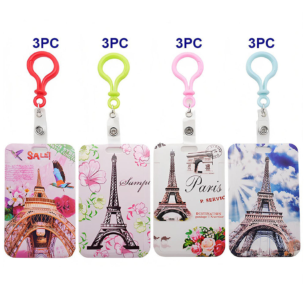 Assorted Eiffel Tower ID Card Holder Keychain
