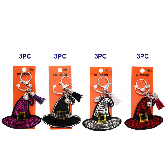 Halloween Rhinestone Witch Hat Tassel Keychain