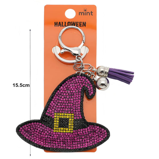 Halloween Rhinestone Witch Hat Tassel Keychain