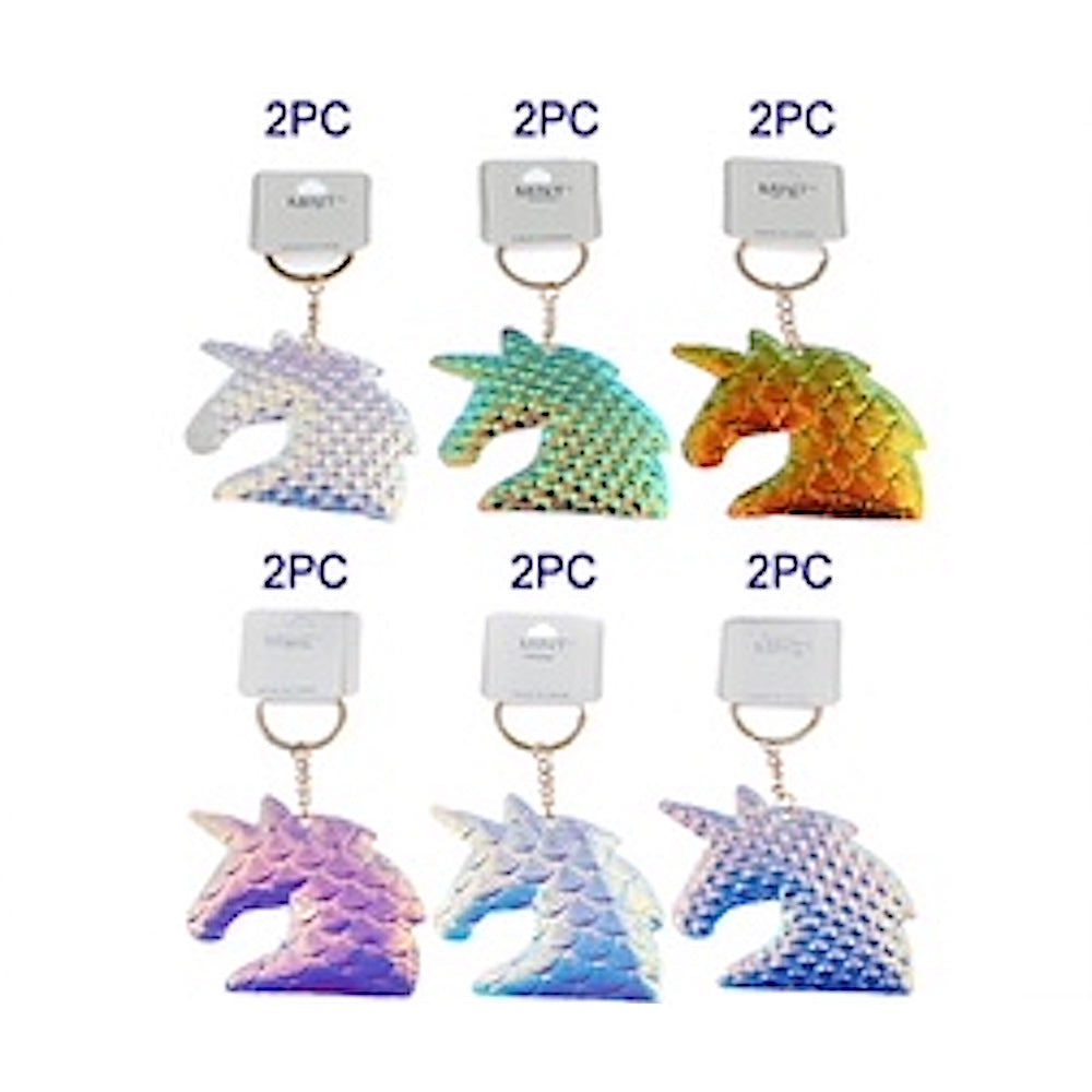 JK30985-Flat Plush Holographic Unicorn Head Keychain