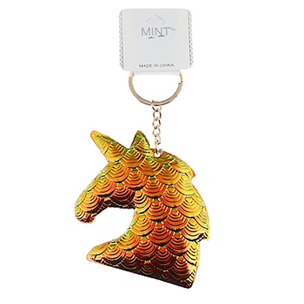 JK30985-Flat Plush Holographic Unicorn Head Keychain