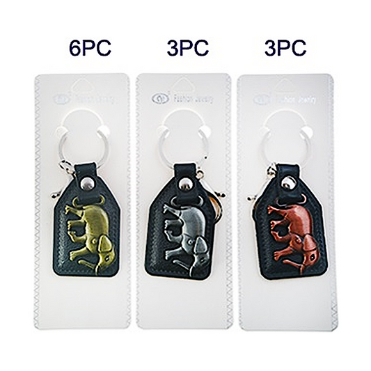 JK32022 - Metal Elephant Leather Keychain