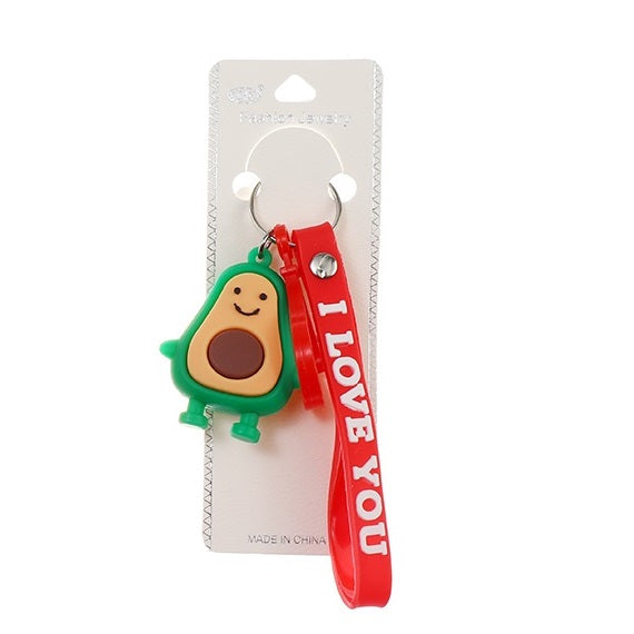 JK38488-Cartoon Green and Red Avocado Keychain