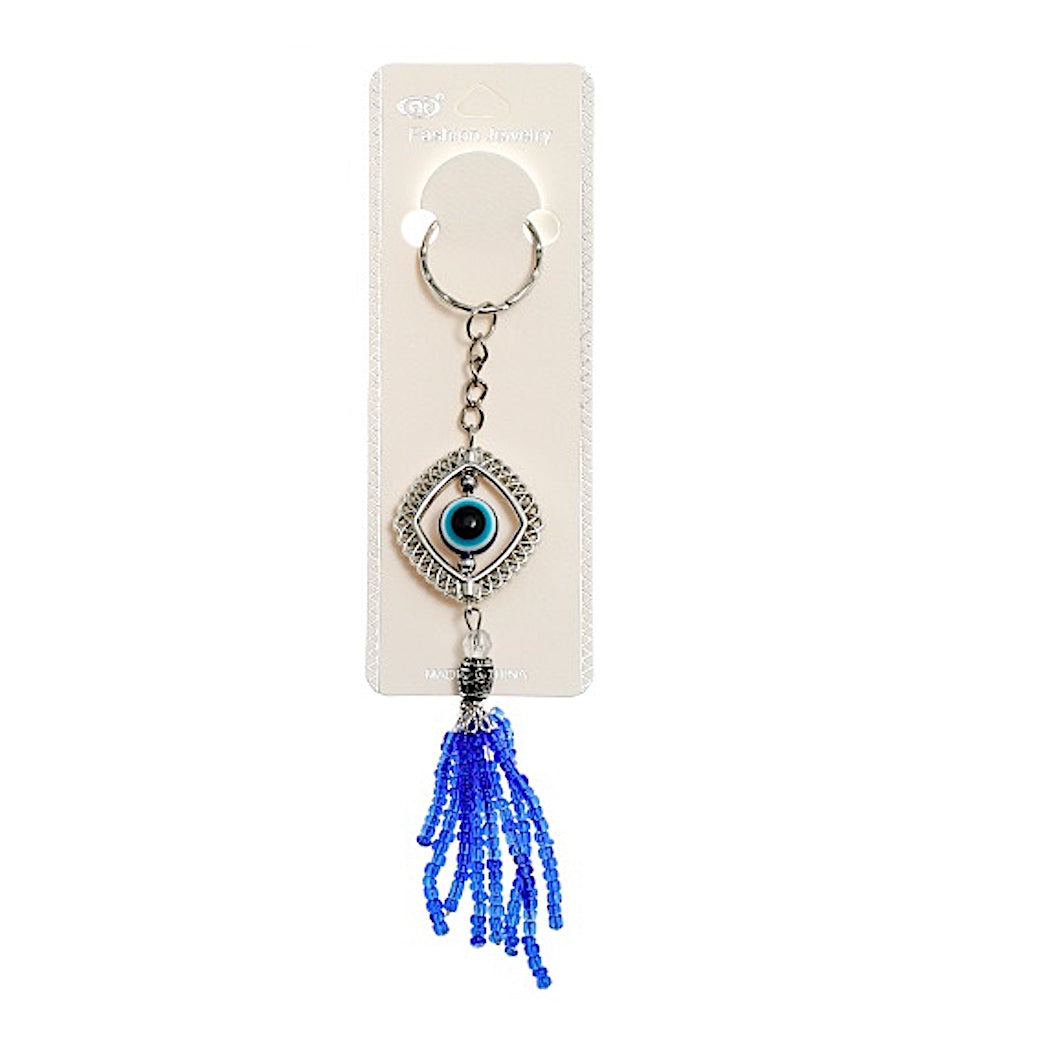 JK39125-Beaded Diamond Evil Eye Keychain