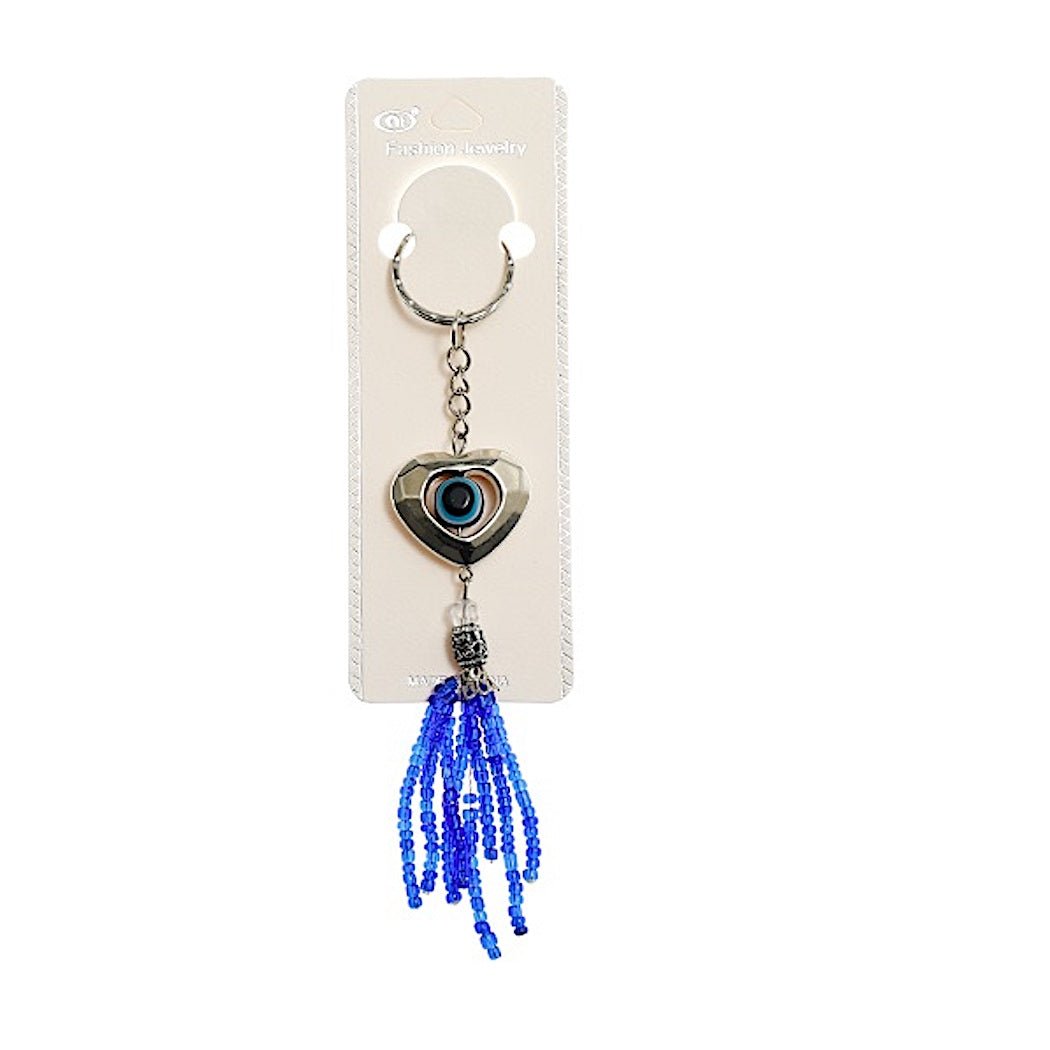 JK39127-Hearth Beaded Evil Eye Keychain