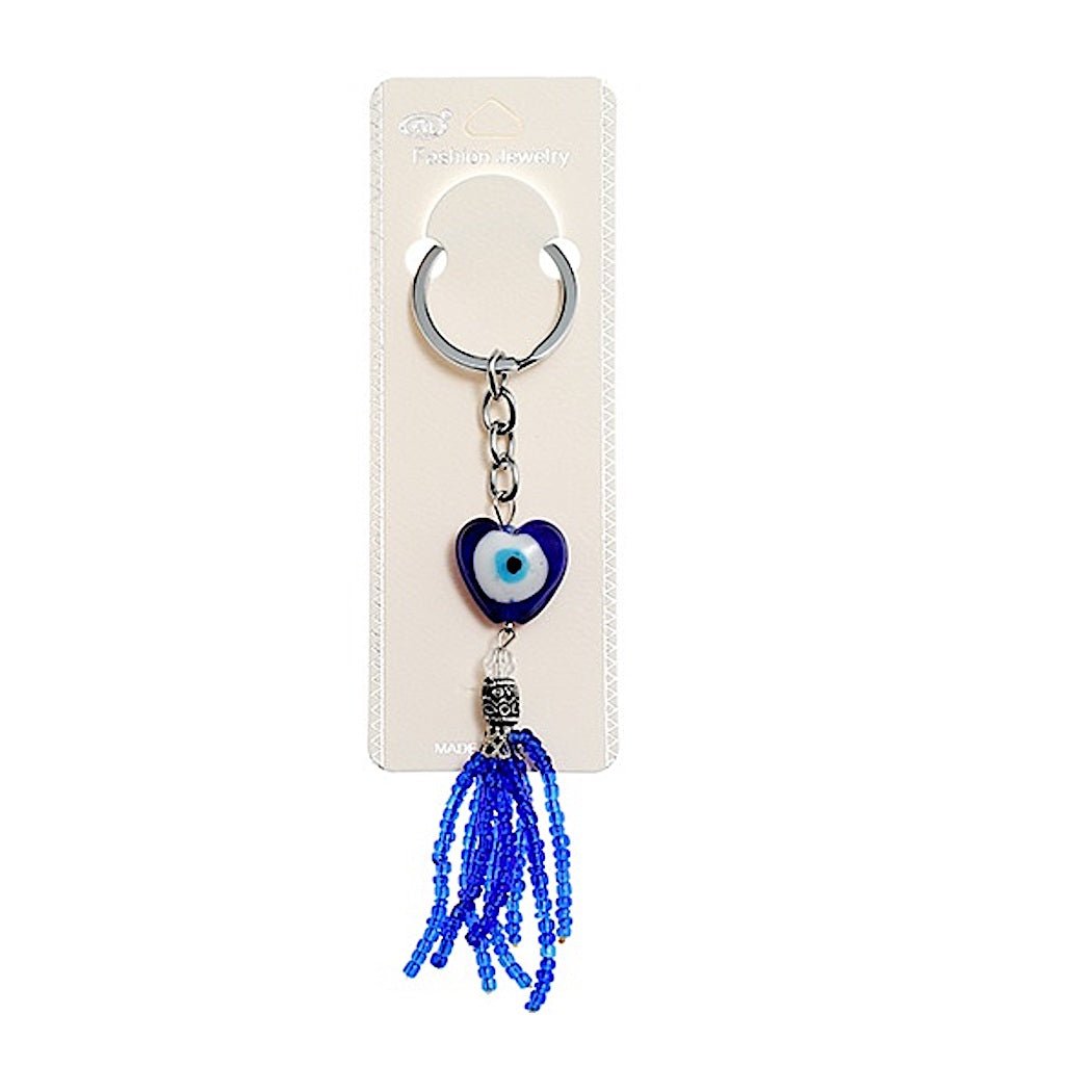 JK39133-Beaded Heart Evil Eye Keychain