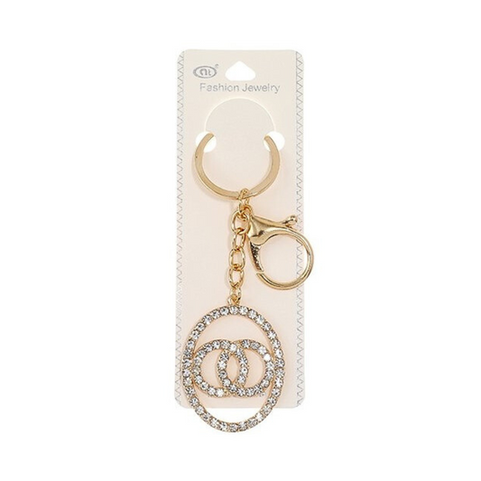 JK39564-Rhinestone Double Circle Keychain