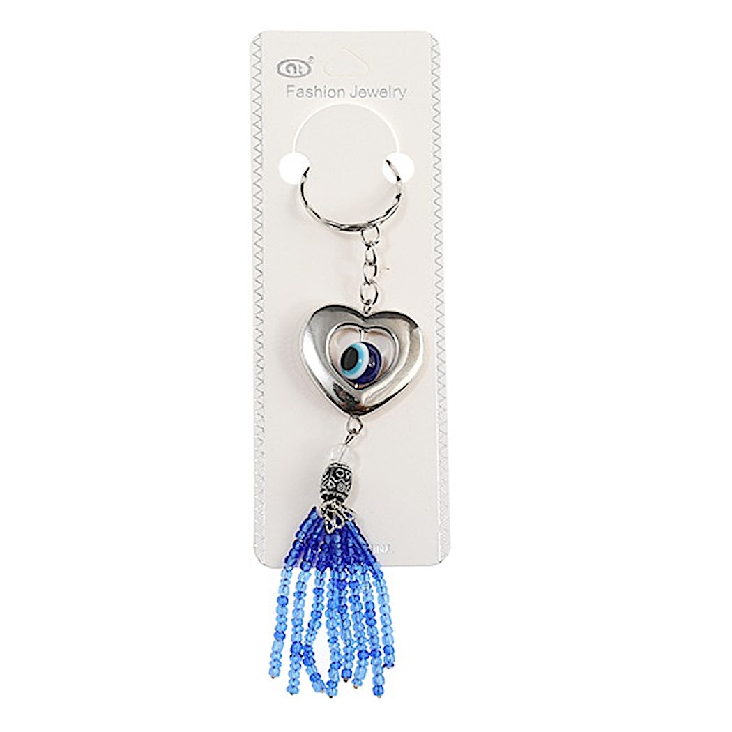 JK39999-Beaded Heart Evil Eye Keychain