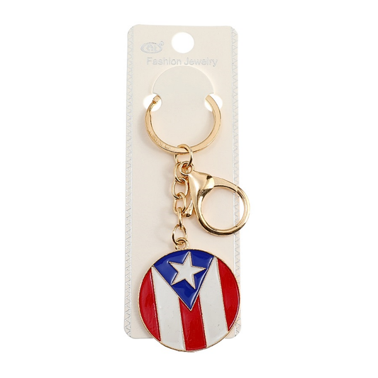 JK42412-Puerto Rico Round Flag Keychain