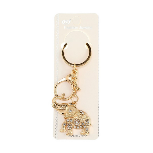 JK42905-Rhinestone Gold Elephant Keychain