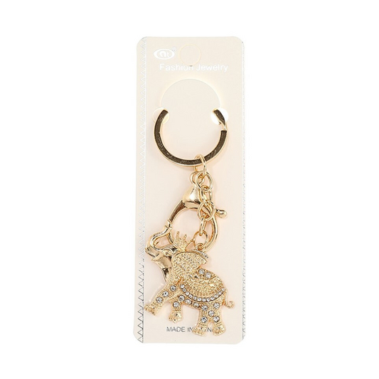 JK42906-Rhinestone Crown Elephant Keychain