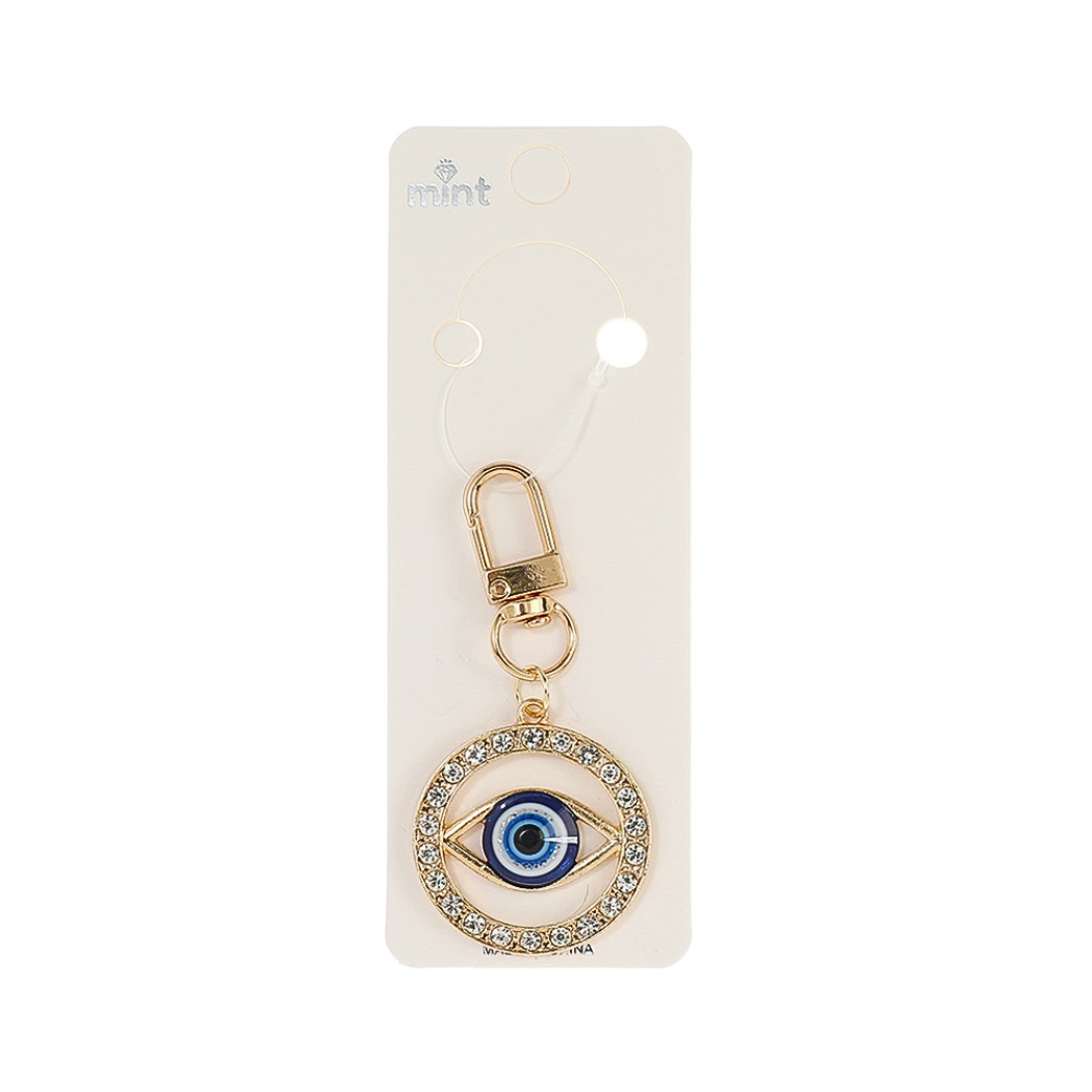 JK43588-Rhinestone Evil Eye Circle Keychain