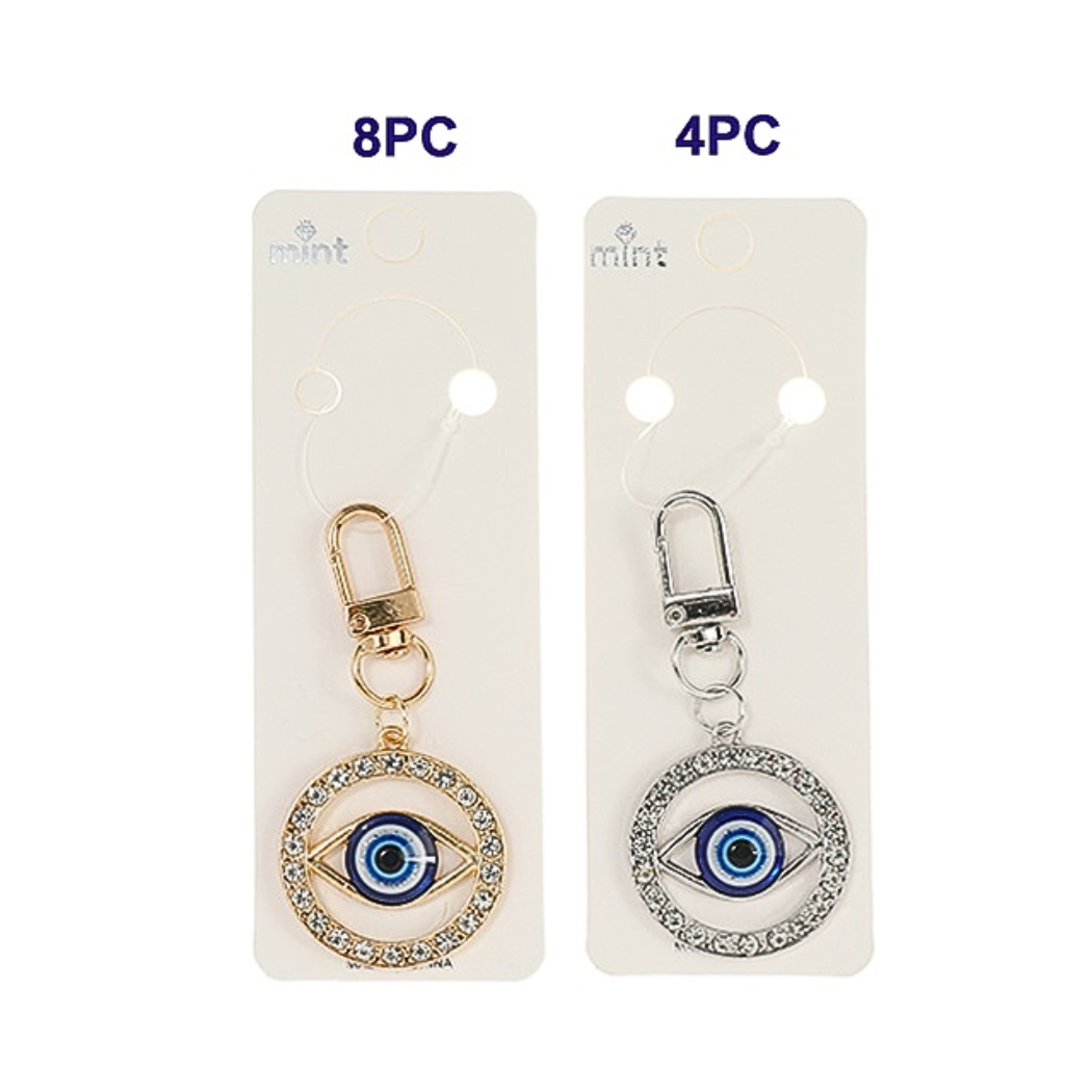 JK43588-Rhinestone Evil Eye Circle Keychain