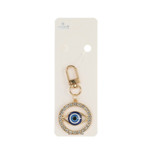 JK43588 - Rhinestone Evil Eye Circle Keychain