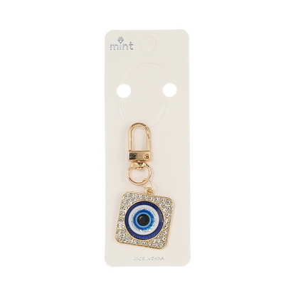 JK43589-Rhinestone Evil Eye Square Keychain