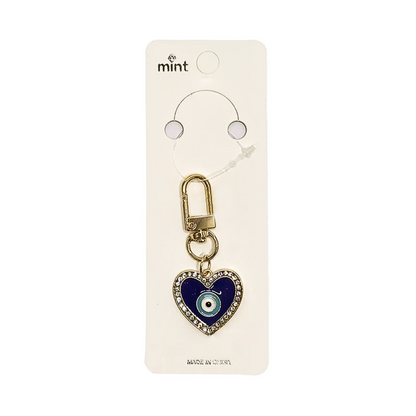 JK43590-Rhinestone Border Evil Eye Enamel Keychain