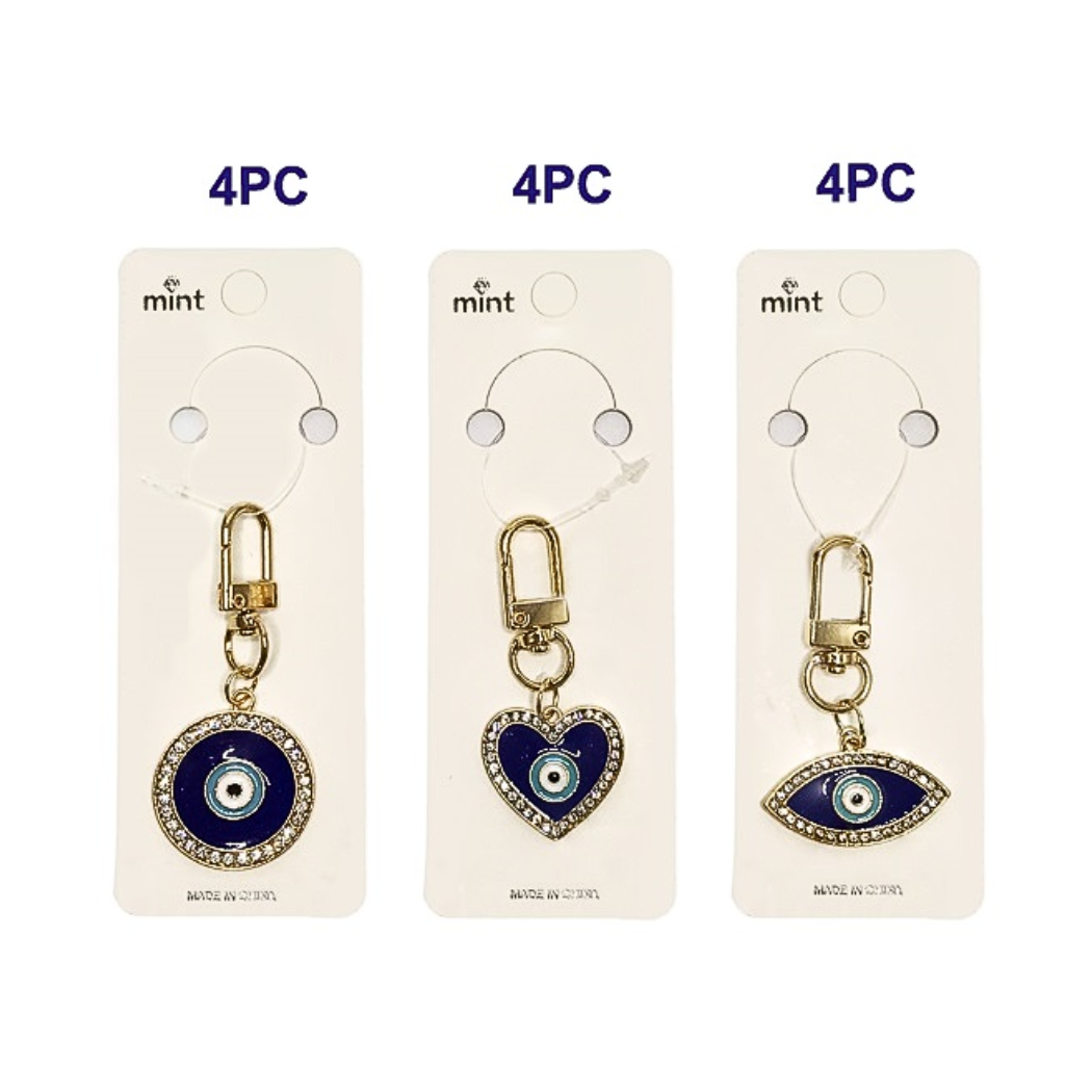 JK43590-Rhinestone Border Evil Eye Enamel Keychain