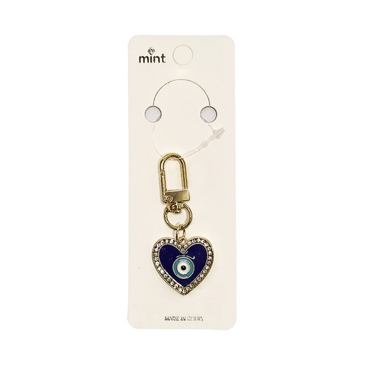 JK43590 - Rhinestone Border Evil Eye Enamel Keychain