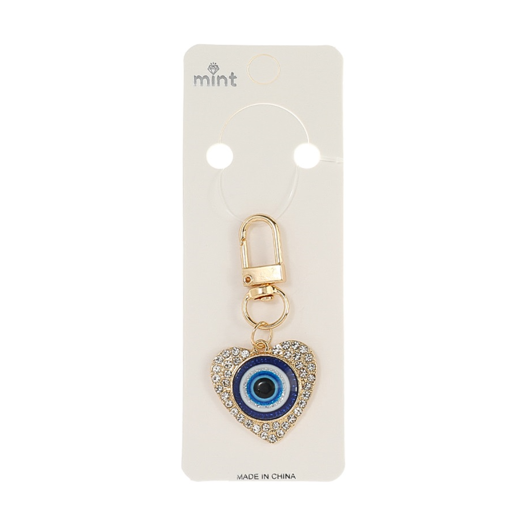 JK43600-Rhinestone Heart Evil Eye Keychain