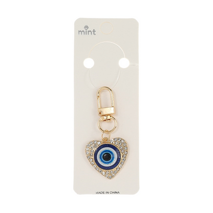 JK43600-Rhinestone Heart Evil Eye Keychain