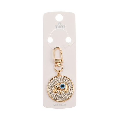 JK44359-Rhinestone Circle Elephant Evil Eye Keychain