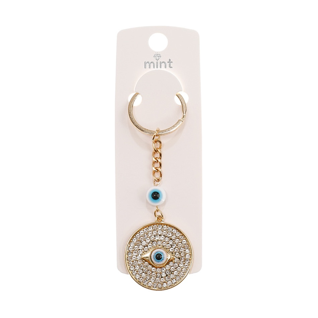 JK44361-Rhinestone Circle Evil Eye Keychain